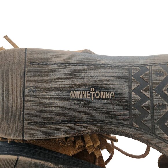 Minnetonka Womens Tan Fringe Leather Sandals Size 7 - Picture 6 of 7